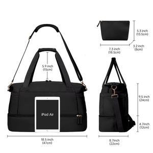 Logotipo personalizado Gym <span class=keywords><strong>Bag</strong></span> para Mulheres Sports Travel Duffel <span class=keywords><strong>Bag</strong></span> Overnight <span class=keywords><strong>Bag</strong></span> com bolso molhado e sapatos compartimento - Product Image 3