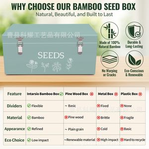 Wooden <b>Seed</b> <b>Storage</b> Box With Compartments Rectangular Green Solid Color Covered Plant <b>Seed</b> Organizer - Product Image 4