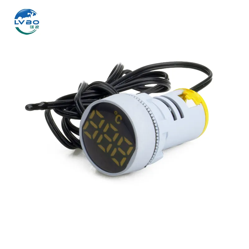 LVBO termometer elektronik digital LED, pengukur suhu AC MINI dengan lampu indikator LED 22MM