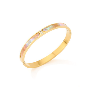 Bracciale in acciaio inossidabile con conchiglia e diamanti tono oro 47710 11 PQT12 - Product Image 1