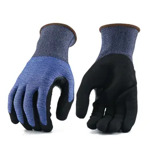 Enduit de nitrile de haute qualité Anti-coupure Niveau 5 Ansi HPPE Polyester Steal fibre renforcer sur les gants d'entrejambe poignée gants de protection