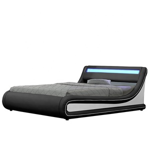 Willsoon Design moderne LED lampe de lecture vague-like LED gaz ascenseur stockage pouf PU cuir souple lit panneau en bois style <span class=keywords><strong>maison</strong></span> - Product Image 1