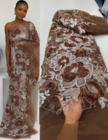 Dentelle perlée nigériane de luxe en maille brodée de sequins, tissu en dentelle filet pour robe de mariée pour filles - Grande vente