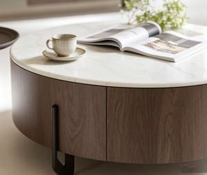 Modern Round <b>Coffee</b> <b>Table</b> <b>Set</b> Marble Top Wood Frame Storage Living Room Furniture - Product Image 4