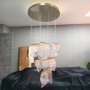 Lámpara de araña de cristal con cinta ondulada para techos altos, luz colgante redonda para escaleras de villas y grandes proyectos de salas de estar - Product Image 2
