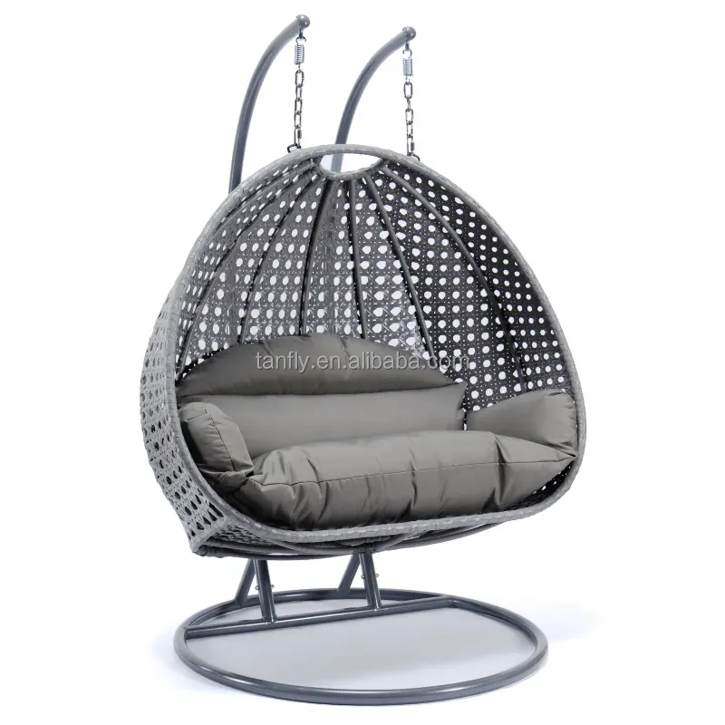 Patio Swing Double Egg Rattan Swing Chair Hanging Chair with Metal Stand