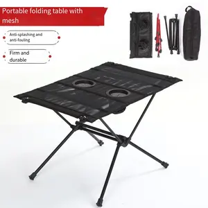 Ultralight Camping Table Nylon Breathable Mesh Foldable Table With Cup Holder Foldable Outdoor Table