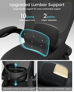 Silla de oficina de malla negra de Venta caliente con soporte lumbar Base de metal Silla ejecutiva Silla reclinable giratoria con reposabrazos abatible - Product Image 6