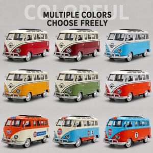 Venta al por mayor: Autobús retro clásico T1 de metal fundido a presión 1:24 con puertas que se abren, juguete de furgoneta camper con función de retroceso, luz y sonido, 3+ años, unisex, YZMODEL Window - Product Image 2