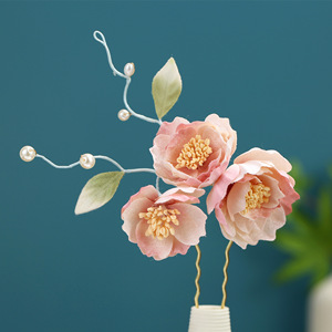 Nueva horquilla para el cabello de estilo chino con diseño floral rosa dulce para novias que usan batas de la mañana, juvenil y adecuada para el maquillaje, tradicional - Product Image 4