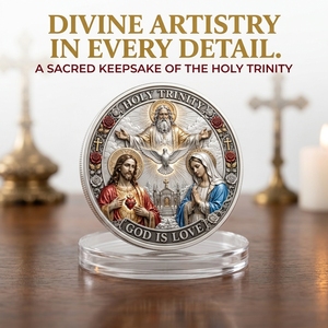 Moneta Commemorativa Personalizzata della Sacra Trinità con Rilievo 3D e Smalto, Monete Commemorative per Collezione d'Arte e Regalo Souvenir Culturale con Scatola - Product Image 1
