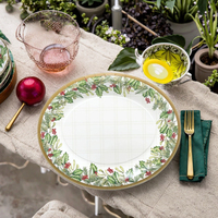 Plaque de carte blanche jetable de 300g au design moderne motif de plante verte fraîche ovale pour les dîners et le printemps nouveau produit
