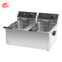 Friteuse électrique professionnelle à double cuve 11L, en acier inoxydable, avec 2 paniers, pour la friture de frites, idéale pour les restaurants de restauration rapide DF-11L-2
