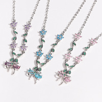 Collier Papillon Série Bambou avec Pendentif Fleur de Pêcher et Diamants, Style Sportif, Vente Flash, Cadeau Idéal pour Femme