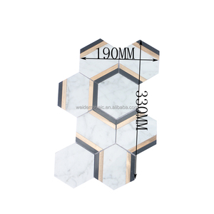 Carrelage mural et de sol moderne en mosaïque hexagonale de luxe, combinaison aluminium et marbre, pour salle de bain, cuisine, hôtel, décoration intérieure - Product Image 4