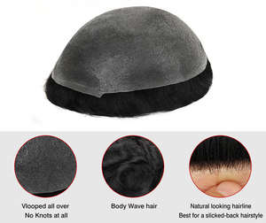 Peluca de Hombre de Piel Extra Fina de Alta Calidad 0.02-0.03mm, Cabello Humano Natural 100% Real Indio Remy, Base Completa de PU para Hombres - Product Image 3