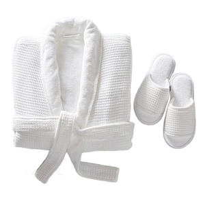Bata de baño de spa de doble capa, 100% algodón, Unisex, de lujo, color blanco, Waffle, Terry - Product Image 1