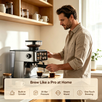 Anbolife Espresso-Kaffeemaschine mit 1350W Leistung, automatischer Reinigung, Doppelbrühsystem und One-Touch-Steuerung für einfache Bedienung
