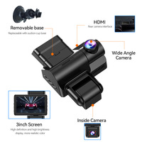 Caméra embarquée Full HD 1080P 3 canaux avec écran IPS 3 pouces, caméra avant + intérieure + arrière, WiFi, vision nocturne, enregistrement en boucle, 170°