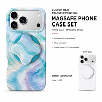 Coque de téléphone magnétique personnalisée en marbre agate océanique par sublimation, avec plaque arrière détachable en TPU PC et support multi-formes