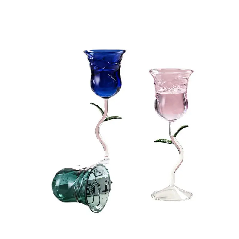 Yaratıcı renkli gül çiçek şekli şarap bardağı es kadehi düğün kadeh şarap bardağı fincanı için severler sevgililer günü