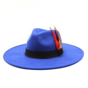 Vente en gros chapeau classique en feutre à large bord Sombrero Chapeaux Fedora pour femmes Vente en gros 2022 avec ceinture en plumes - Product Image 4