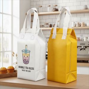 Sac isotherme portable auto-adhésif jetable en non-tissé pour livraison de café, lait, bubble tea et autres aliments - Product Image 1