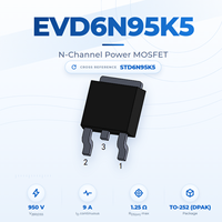 Transistor MOSFET Trench N-Channel EvolE 950V 9A TO-252 (DPAK) Konverter Flyback Tegangan Tinggi Setara STD6N95K5