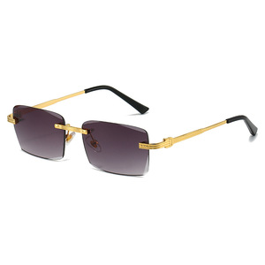 Nouvelles lunettes de soleil carrées sans monture à bords coupés pour femmes, tendance mode européenne et américaine, look haut de gamme, verres correcteurs - Product Image 3