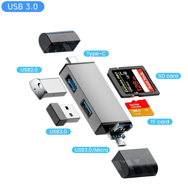 OTG 7 in 1 Card Reader USB/Micro to Type C Adapter Reading Card USB 3.0 2.0 USB Flash Drive TF SD Type C Card Reader