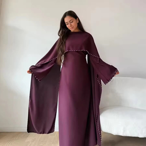 Robes de soirée de luxe islamiques de Dubaï pour le Ramadan, élégantes, à manches cape, pour femmes musulmanes, Abaya droite, vente en gros - Product Image 2