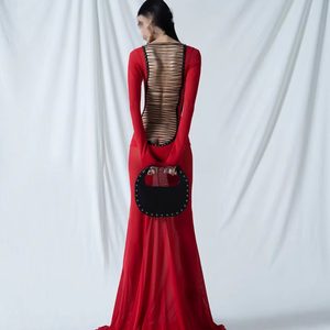 2025 nuevo otoño ajustado sin espalda ahueca hacia fuera ver a través de malla de manga larga Maxi vestido de fiesta de graduación Sexy vestido ceñido al cuerpo de las mujeres - Product Image 2