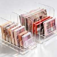 Support de rangement vertical en acrylique transparent pour palettes de maquillage, avec compartiments divisés pour palettes de fards à paupières et compacts plats, organisateur de coiffeuse
