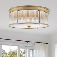 Plafonnier américain confortable pour chambre et bureau, luminaires modernes ronds en laiton et verre à montage encastré