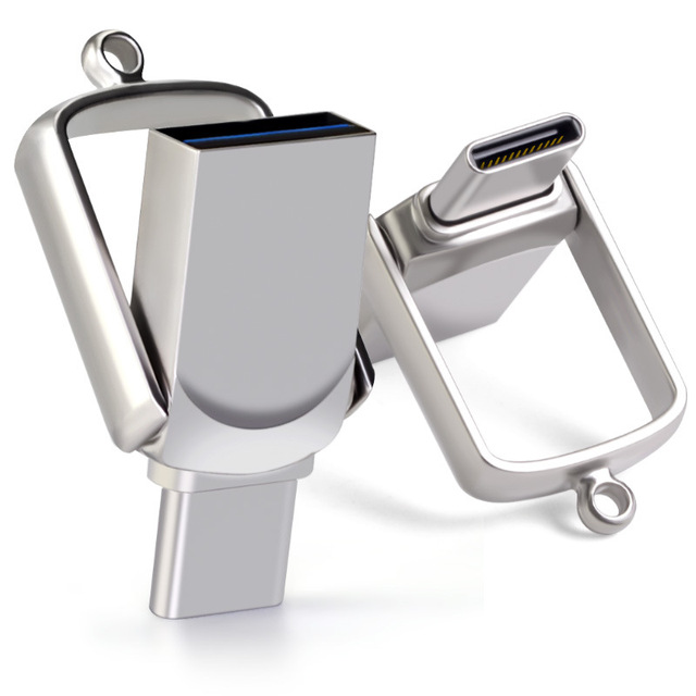 Factory Wholesale Dual Head USB3.0 Type-C Metal Swivel Mini High Speed 128GB/64GB Flash Drive