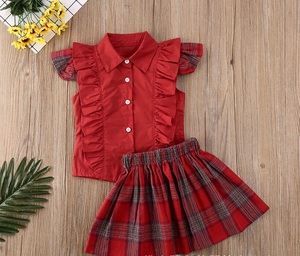 Conjuntos de Ropa para Niños Estilo Británico, Trajes de Algodón a Cuadros para Niñas con Diseño de Volantes, Venta al Por Mayor - Product Image 6