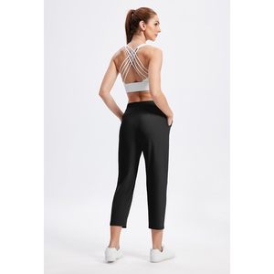Pantalon de survêtement pour femme, taille haute, longueur 7/8, extensible, avec poches, décontracté, pour le travail, les voyages, tissu tricoté respirant - Product Image 4