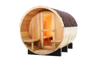 Quarto de sauna com barril de vapor, tamanho personalizado, tradicional, cânhamo brasileiro com varanda