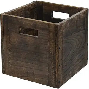 Hout Opslag Cube Mand Bins Organizer, Rustieke Bruine Decoratieve Houten Opbergdoos Container