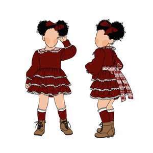 Vintage Boutique Polyester Lange Mouwen Melkproteïne Vezel Kindermeisjes Rok Baby Kerst Geruite Kantjurk Met Strik - Product Image 3