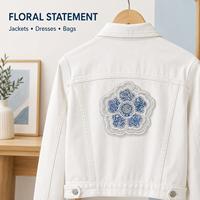 Applique florale perlée bleue avec sequins et tissu maillé, décor floral brodé à coudre pour vestes, robes, sacs et projets DIY