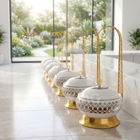 Nouveau Réchaud de Luxe Blanc et Doré 8L Rond pour Buffet avec Couvercle en Verre Visible et Support Suspendu pour Hôtels, Mariages et Traiteurs