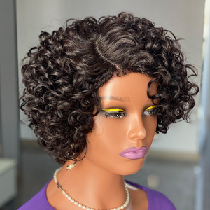 Perruque Frontale Bouclée <span class=keywords><strong>Coupe</strong></span> Pixie 100% <span class=keywords><strong>Cheveux</strong></span> Humains Bruts Courts Bouclés L Partie Dentelle Suisse <span class=keywords><strong>Cheveux</strong></span> Humains Vierges - Product Image 3