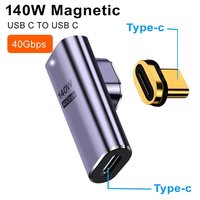 Adaptateur d'extension magnétique USB4 40 Gbps 100 W PD USB-C Femelle vers USB-C Mâle, Vidéo 8K, 24 broches, plaqué or, angle droit en U, OTG