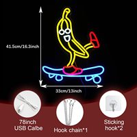 Enseigne au néon LED banane cool et glissante, panneau électronique de décoration murale d'art de skateboard à intensité variable pour les magasins, les fêtes et les bars