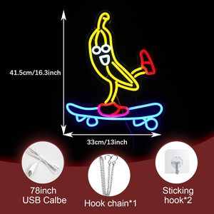 Enseigne au néon LED banane cool et glissante, panneau électronique de décoration murale d'art de <span class=keywords><strong>skateboard</strong></span> à intensité variable <span class=keywords><strong>pour</strong></span> les magasins, les fêtes et les bars - Product Image 2
