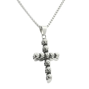 Stainless Steel Skull <b>Cross</b> Pendant Necklace For Men Punk Retro Style Geometric Design Fashion Jewelry - Product Image 4