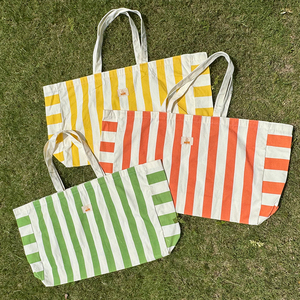 Bolsa de Hombro Personalizada Reutilizable Ecológica 100% Algodón con Rayas de Color en Contraste para Viajes - Product Image 6