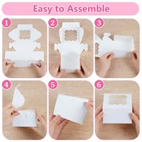 Boîtes à biscuits réutilisables blanches avec fenêtre 4x4x2,5 pouces pour pâtisserie, gâteaux, desserts, beignets, macarons, chocolats, sushis, nouilles