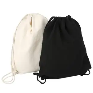 Low MOQ Customised Gift Cotton Cloth Drawstring Backpack Drawstring Canvas Backpack With Logo